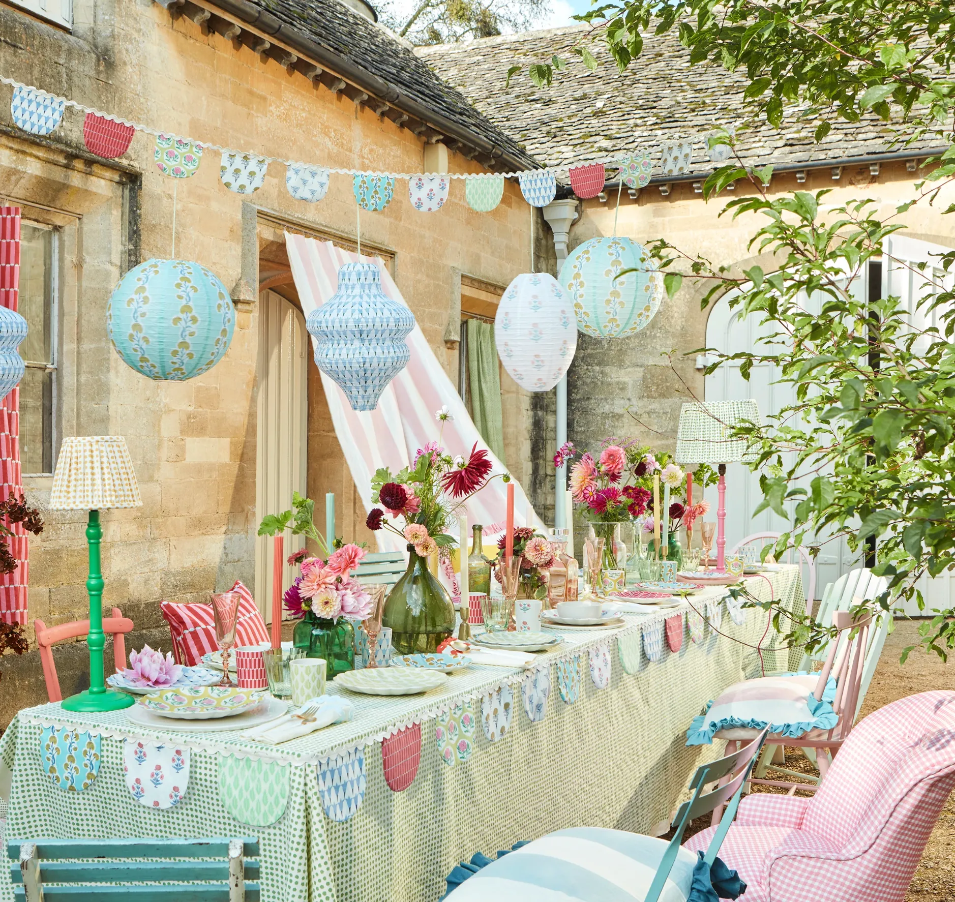 Molly Mahon Hanging Lanterns - Green & Blue