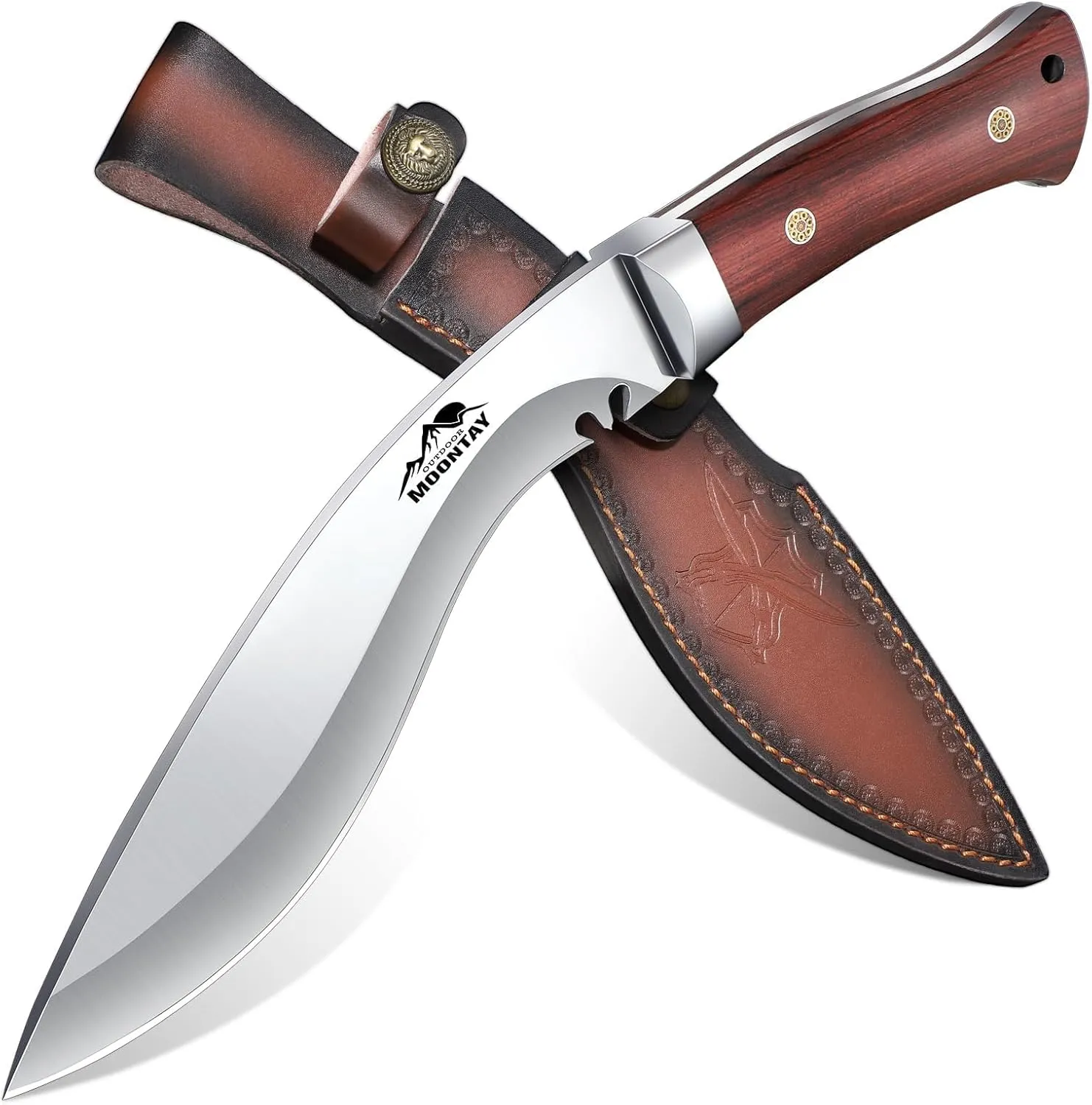 Moontay Fixed Blade Kukri Knife - VG10 Steel Hunting Knife with Leather Sheath, Full Tang Survival Knives with Wood Handle for Bushcraft Camping Fishing Hiking BBQ, Father's Day Gifts Box