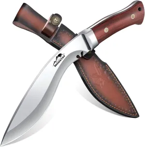 Moontay Fixed Blade Kukri Knife - VG10 Steel Hunting Knife with Leather Sheath, Full Tang Survival Knives with Wood Handle for Bushcraft Camping Fishing Hiking BBQ, Father's Day Gifts Box