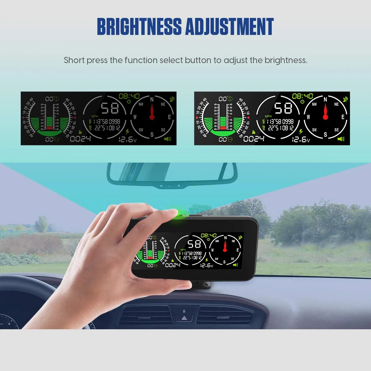 MR CARTOOL M60 Car Inclinometer Digital HUD Pitch Angle Slope Meter MPH KMH GPS Speedometer with Compass for Off-Road SUV Vehicles
