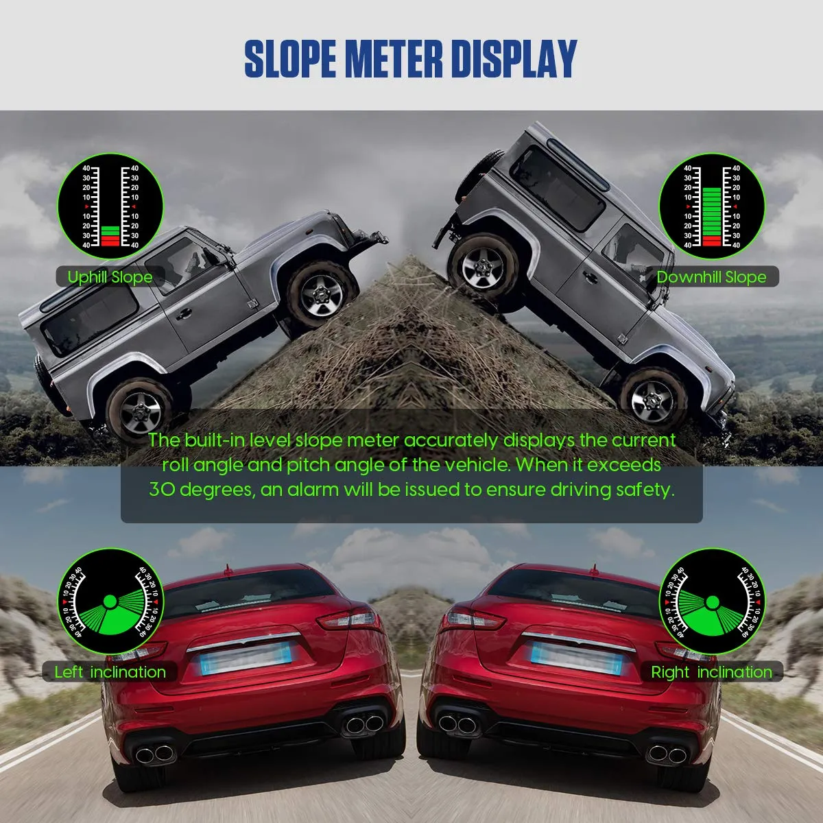 MR CARTOOL M60 Car Inclinometer Digital HUD Pitch Angle Slope Meter MPH KMH GPS Speedometer with Compass for Off-Road SUV Vehicles