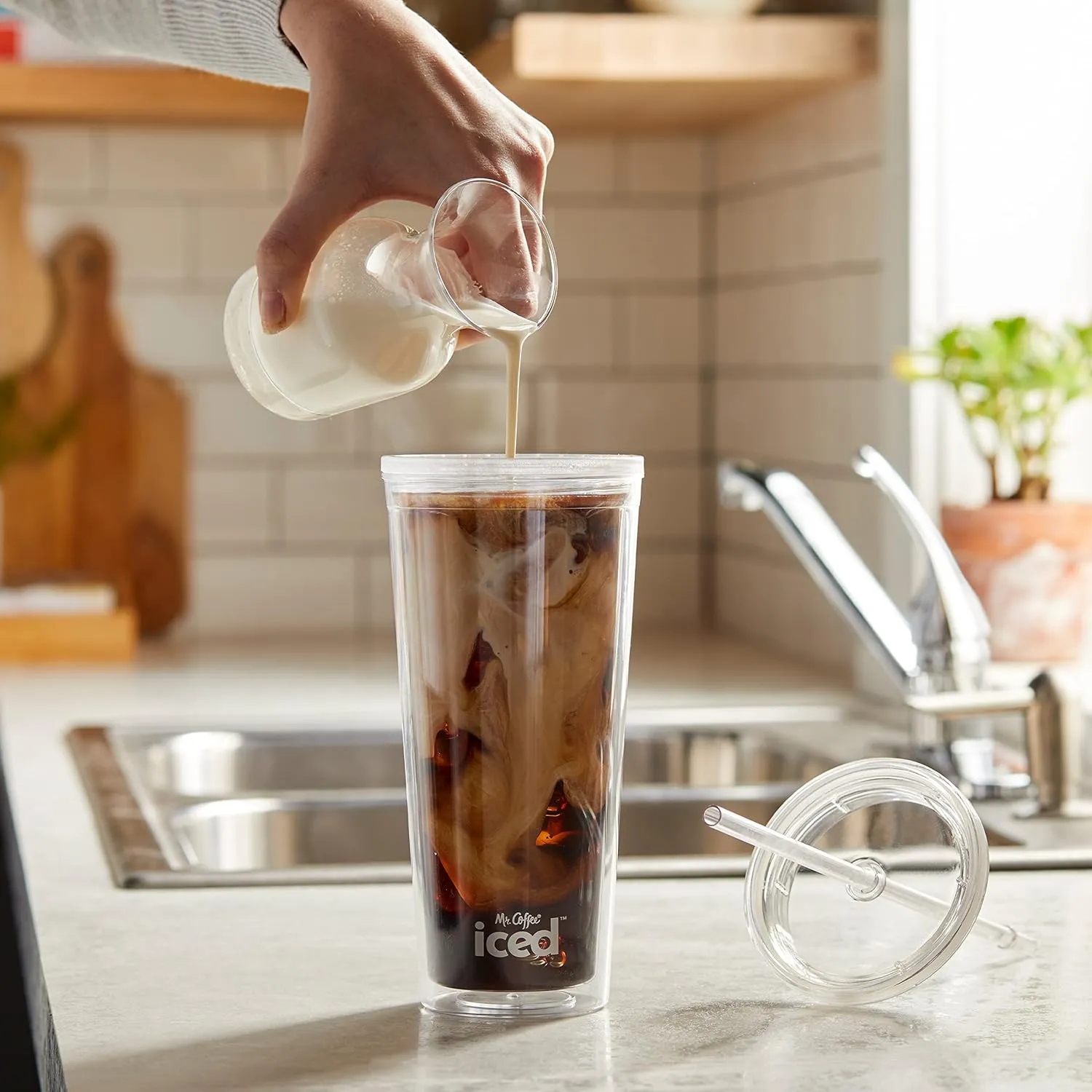 Mr. Coffee Iced Coffee Maker, Single Serve Machine with 22-Ounce Tumbler and Reusable Coffee Filter, Burgundy