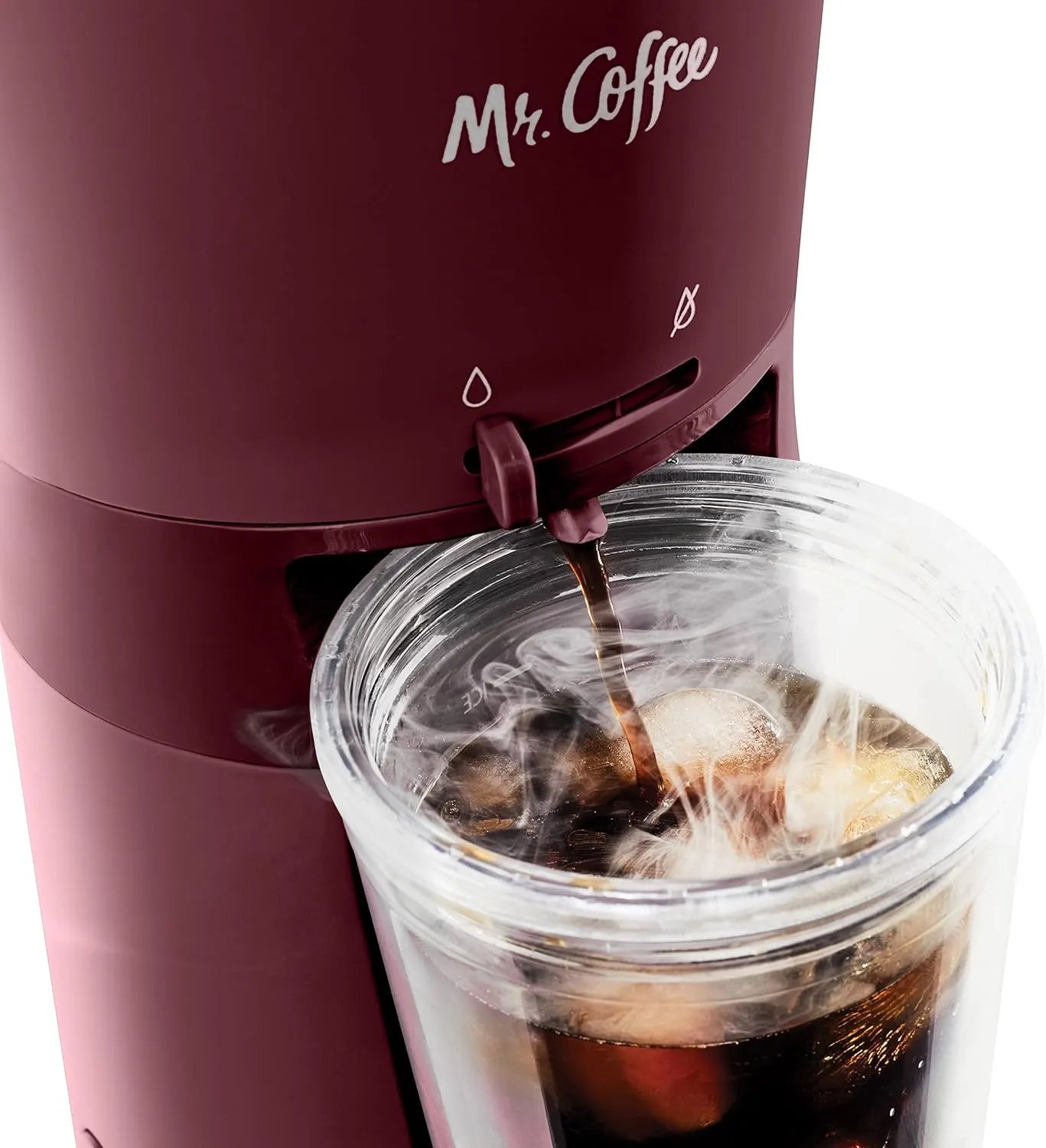 Mr. Coffee Iced Coffee Maker, Single Serve Machine with 22-Ounce Tumbler and Reusable Coffee Filter, Burgundy