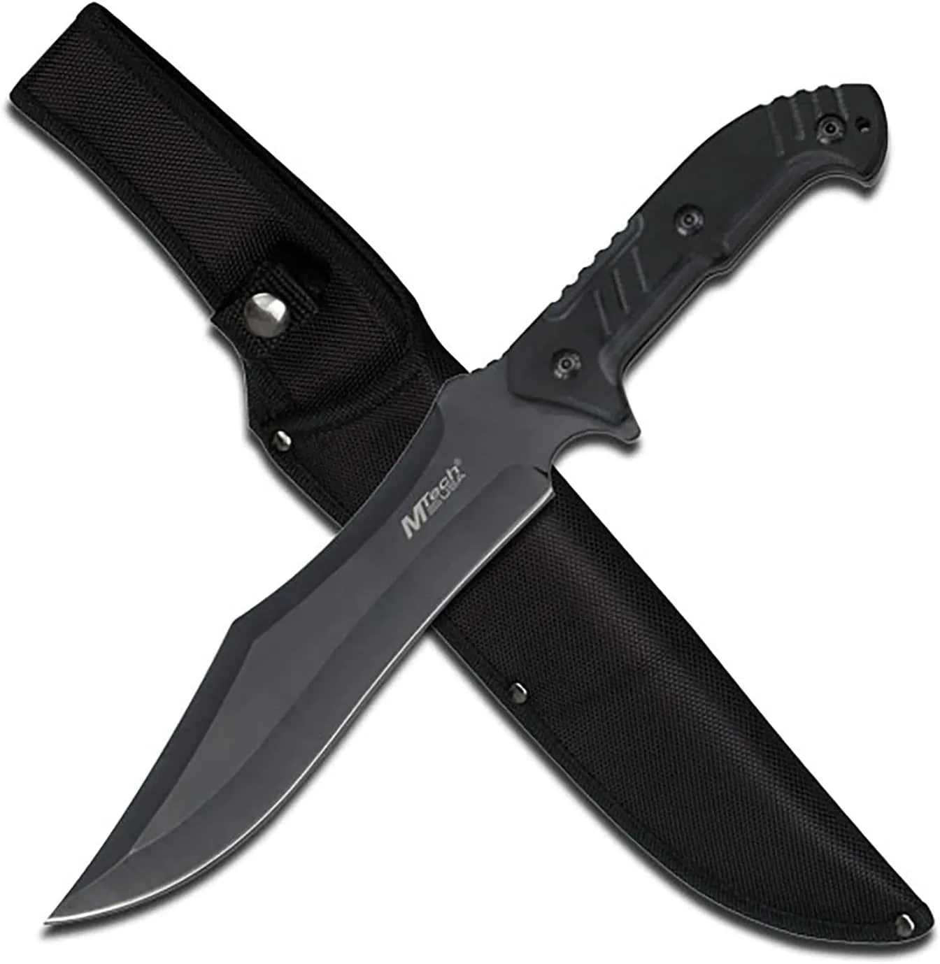 MTech USA – Fixed Blade Knife – Black Stainless Steel Blade with Black Carved G10 Handle, Full Tang, Includes 1680D Nylon Sheath - Hunting, Camping, Survival, Tactical, EDC – MT-20-39