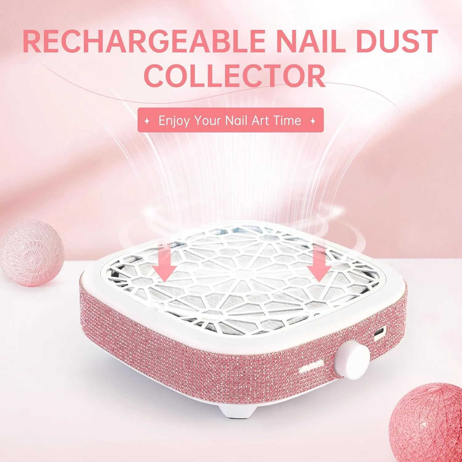 Nail Dust Collector,Compact Vacuum Fan Rechargeable Dust Collector Extractor, Powerful Dust Suction Machine for Acrylic Gel Polish Manicure Pedicure for Nail Salon&Home, Pink