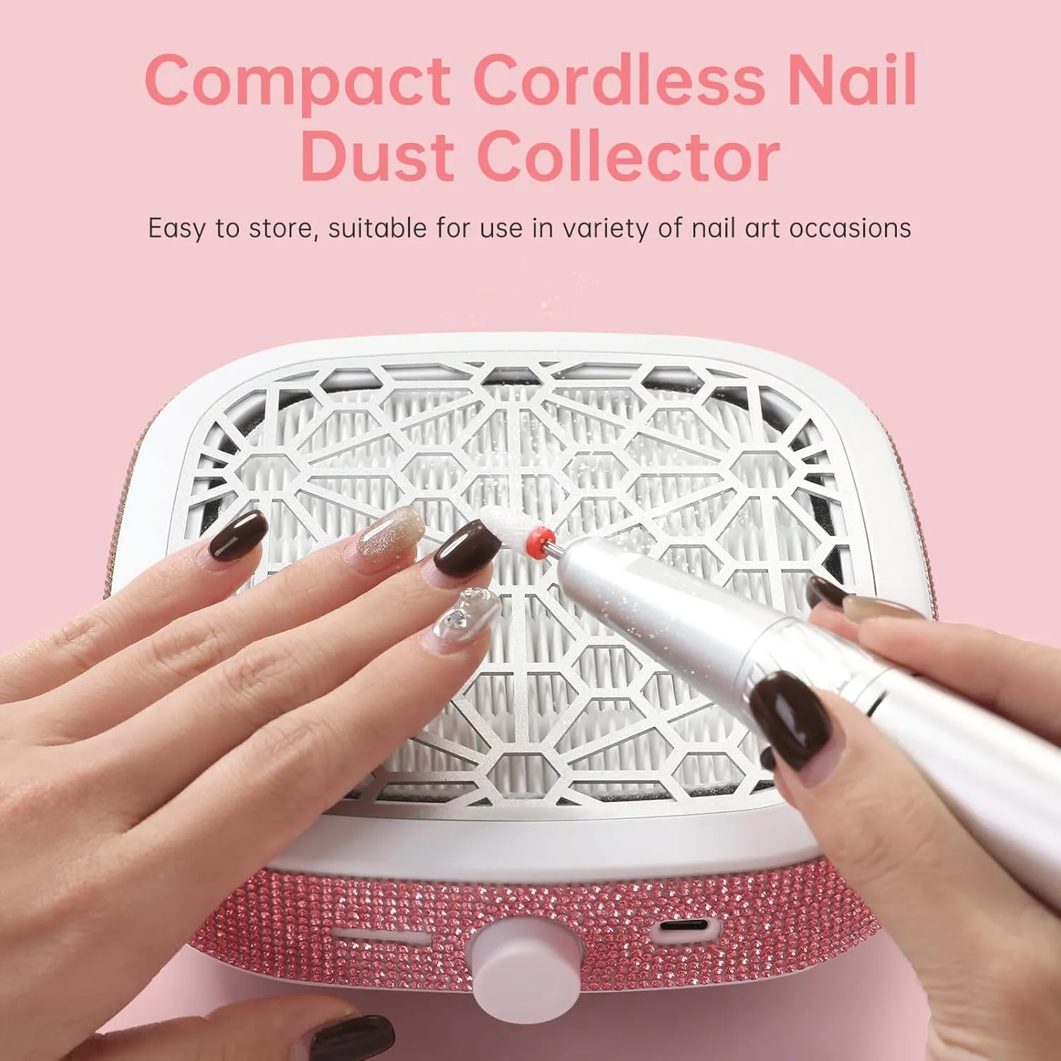 Nail Dust Collector,Compact Vacuum Fan Rechargeable Dust Collector Extractor, Powerful Dust Suction Machine for Acrylic Gel Polish Manicure Pedicure for Nail Salon&Home, Pink