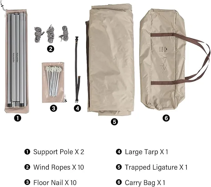 Naturehike Camping Tarp, 16X12FT Tarp with 2 Poles, Waterproof Camping Tarp Car, Lightweight Camping Tarp Sun Shelter PU5000mm in Camping, Hiking, Backpacking, Garden and Traveling
