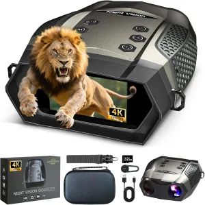 Night Vision Goggles, 3.2” HD Screen, 2625FT View Range, 5000mAh Battery, 7 IR Levels, 8X Zoom, 128GB - 4K Night Vision Binoculars Gift Set with Compass for Wildlife and Security