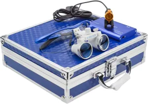 NSKI 2.5X 420mm Binocular Loupes Optical Glasses   3W LED Head Lamp with Filter   Aluminum Box (Blue)