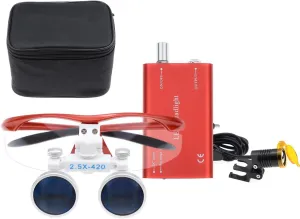 NSKI 2.5X 420mm Binocular Loupes Optical Glasses   3W LED Headlight Lamp with Filter (Red)