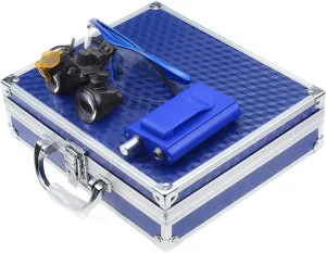 NSKI 2.5X Binocular Loupes Magnifying Glasses   3W LED Head Lamp Belt Clip Type with Filter Aluminum Box Blue