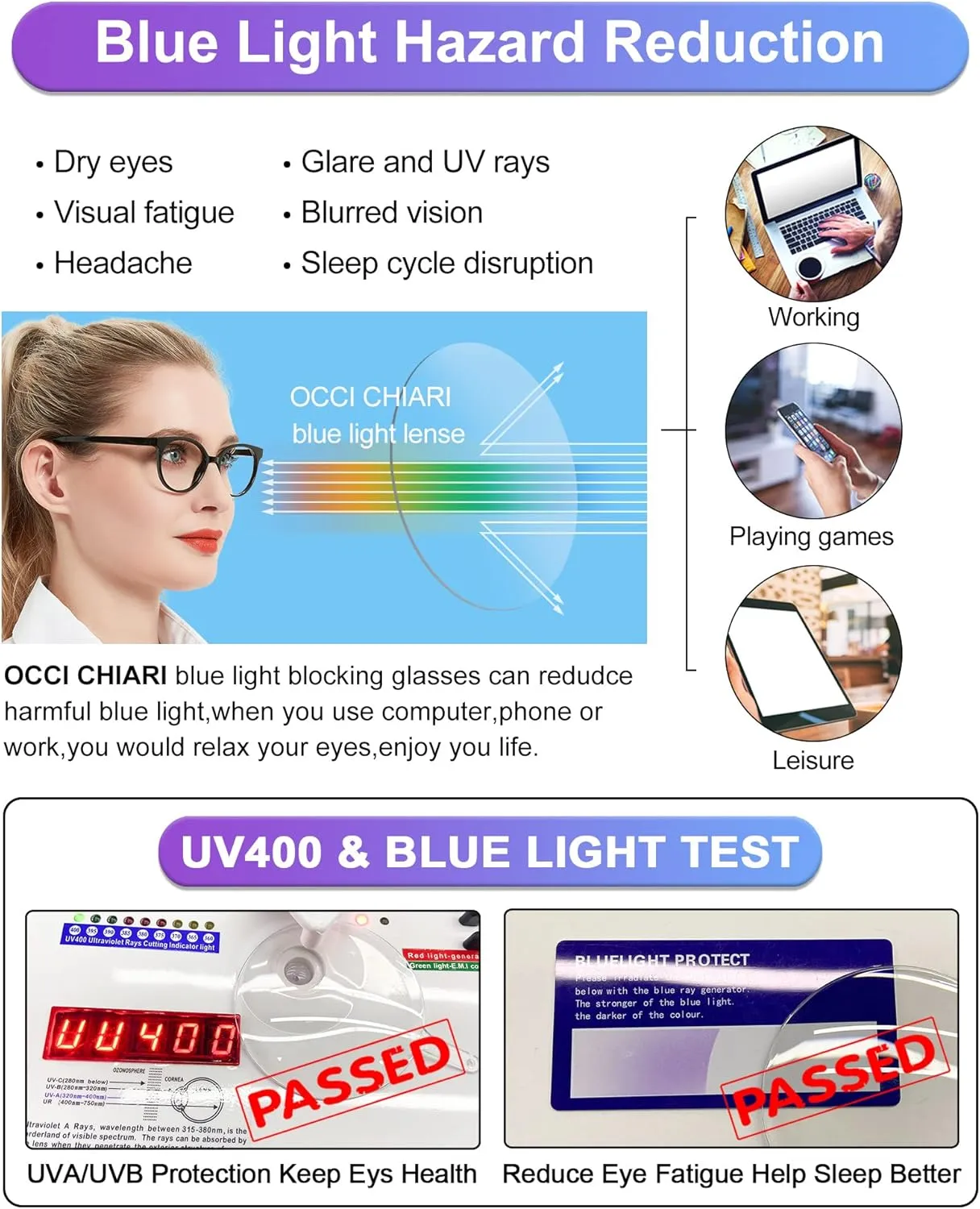 OCCI CHIARI Bifocal Reading Glasses with Clear Top,Blue Light Blocking Readers Women 1.0 1.5 2.0 2.5 3.0 3.5(200  Black)
