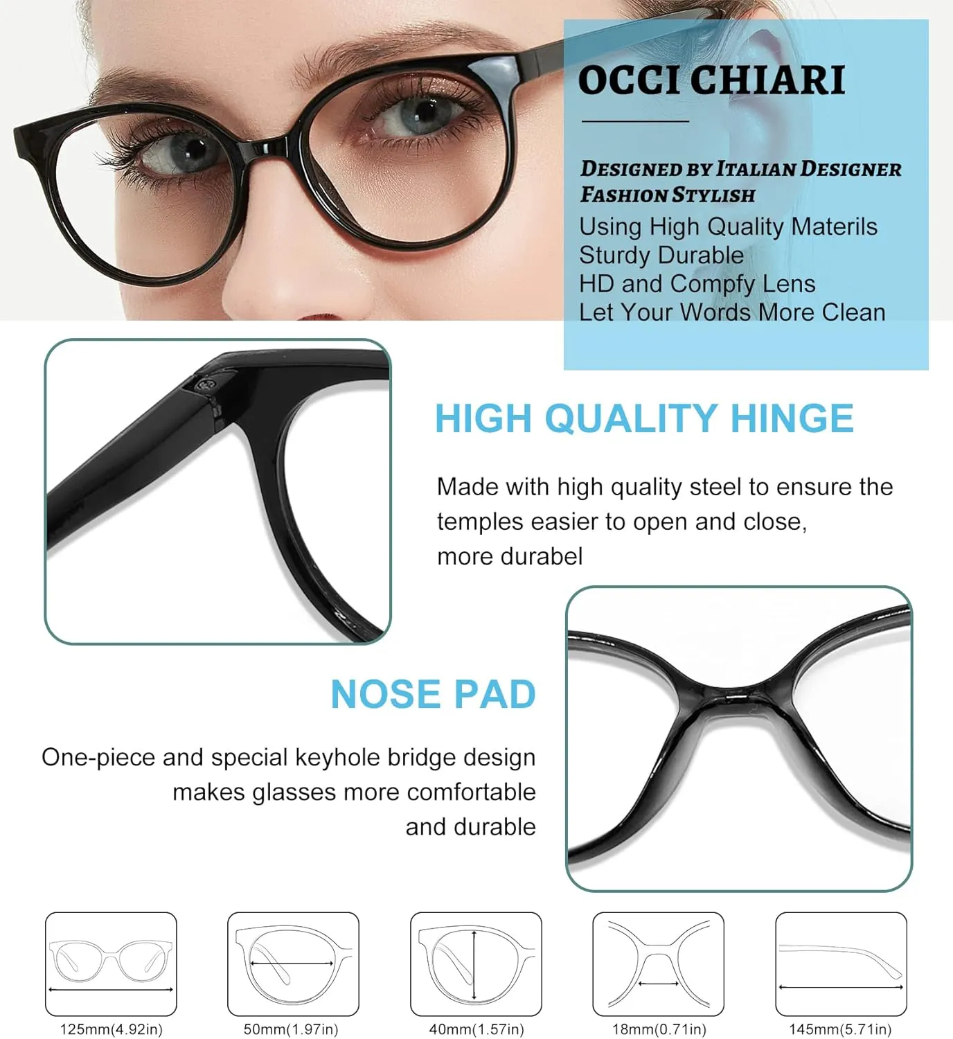 OCCI CHIARI Bifocal Reading Glasses with Clear Top,Blue Light Blocking Readers Women 1.0 1.5 2.0 2.5 3.0 3.5(200  Black)