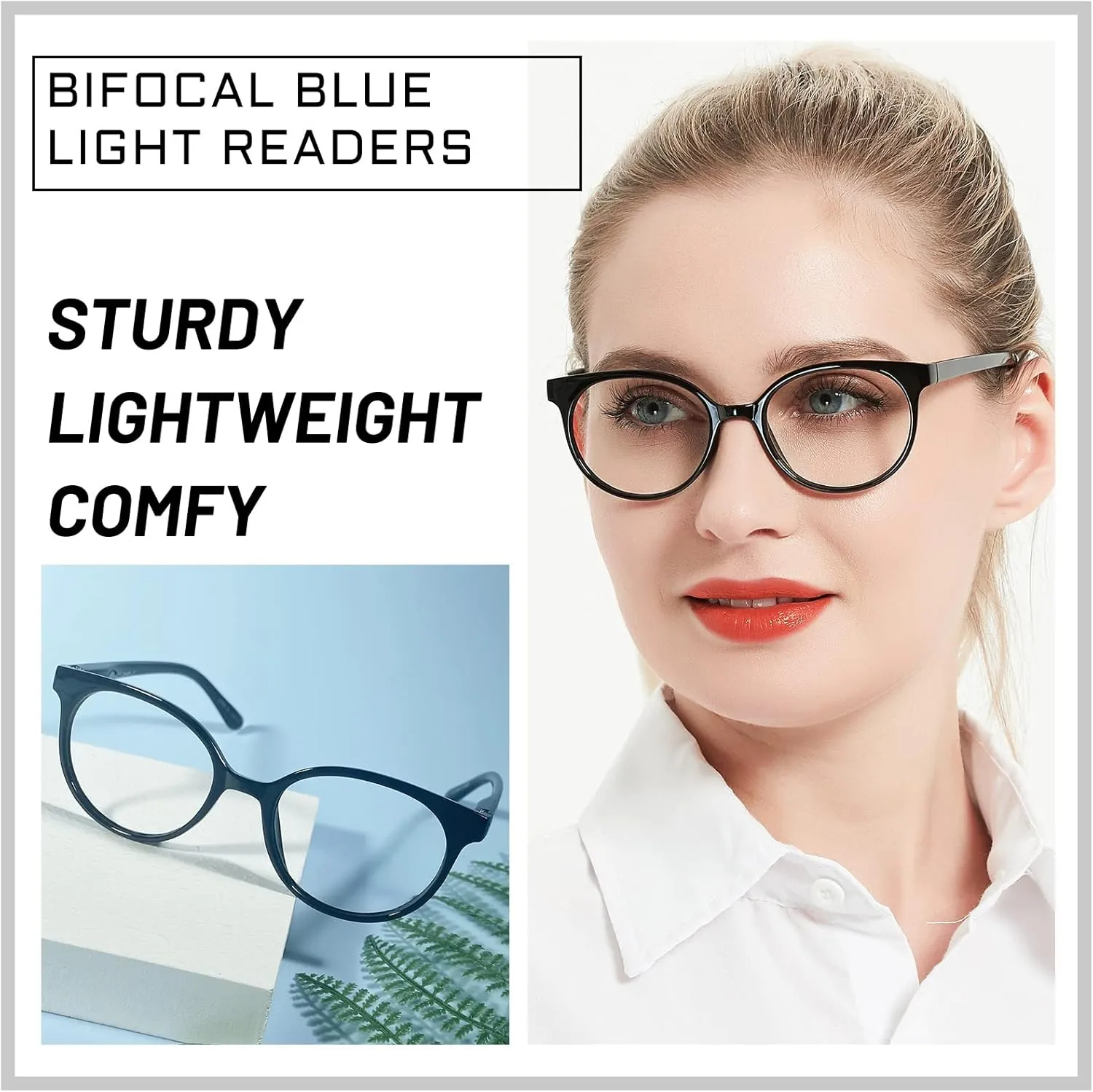 OCCI CHIARI Bifocal Reading Glasses with Clear Top,Blue Light Blocking Readers Women 1.0 1.5 2.0 2.5 3.0 3.5(200  Black)