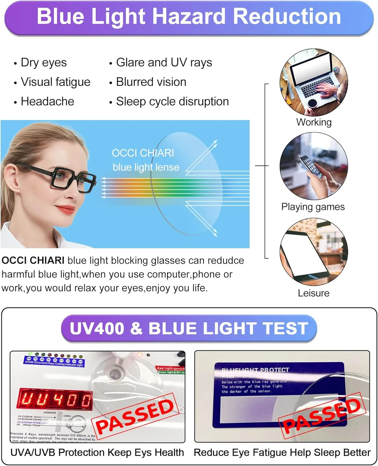 OCCI CHIARI Bifocal Reading Glasses with Clear Top,Blue Light Blocking Transition Readers Women 1.0 1.5 2.0 2.5 3.0 3.5(100  Black)