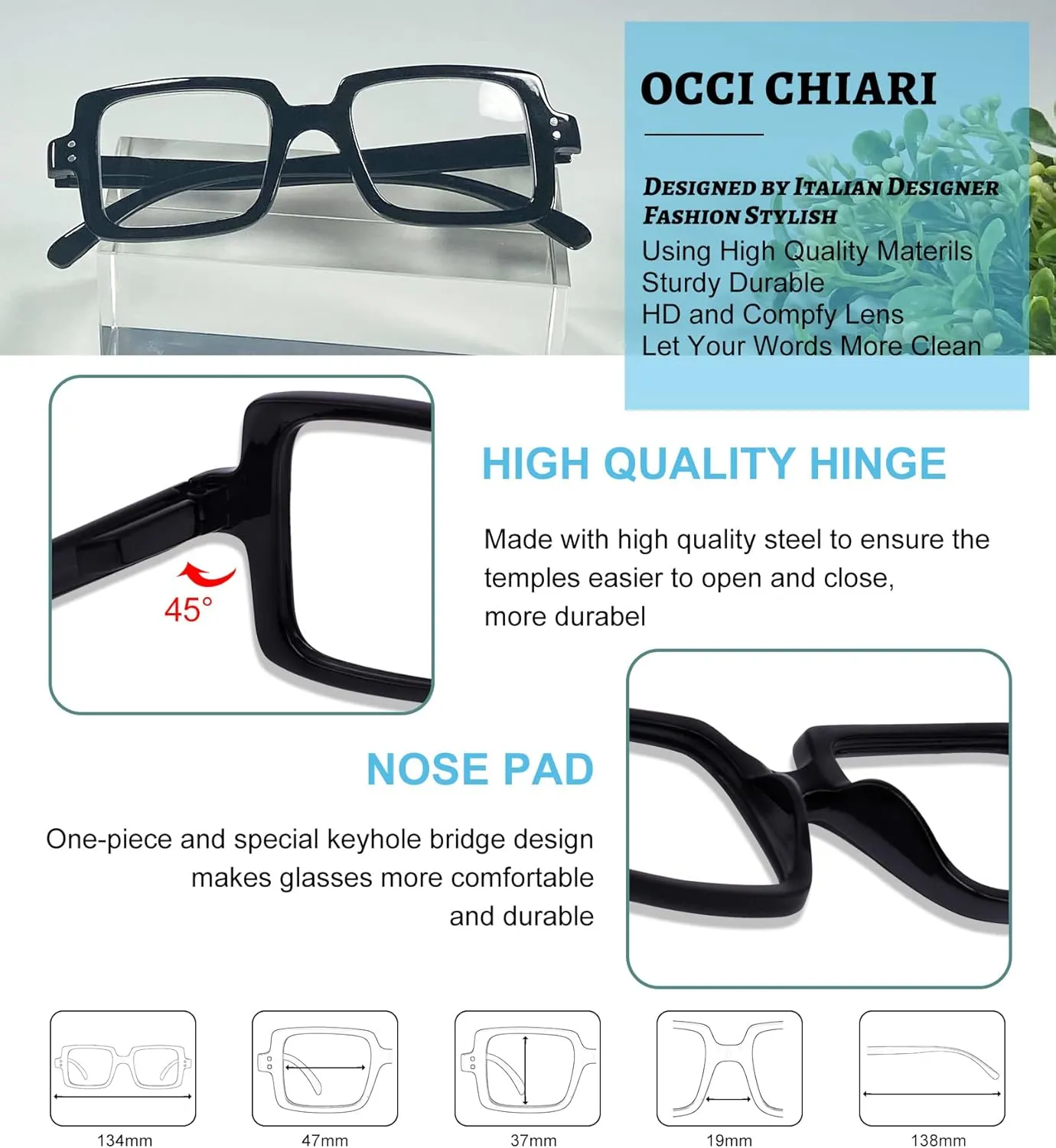 OCCI CHIARI Bifocal Reading Glasses with Clear Top,Blue Light Blocking Transition Readers Women 1.0 1.5 2.0 2.5 3.0 3.5(100  Black)