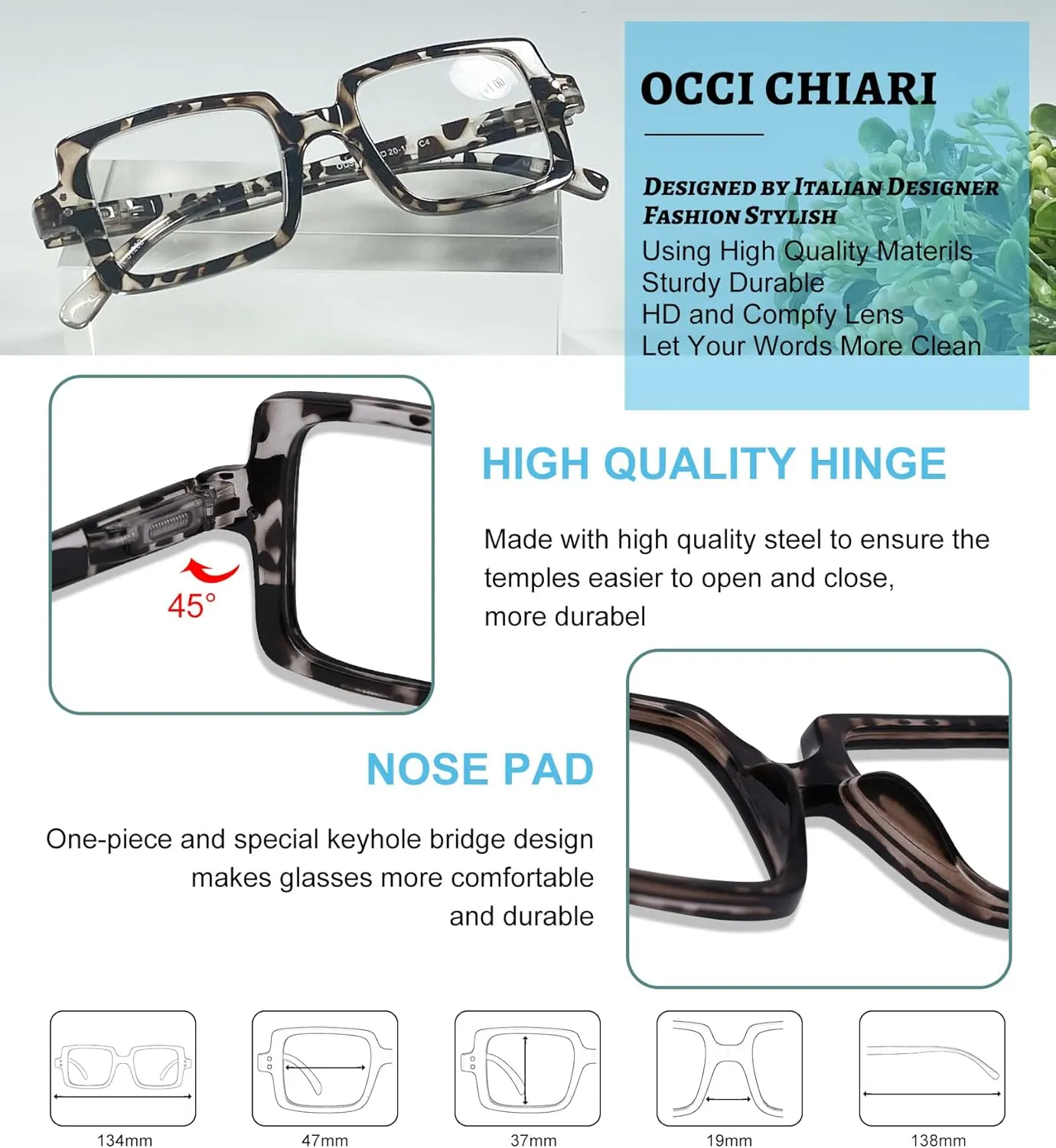 OCCI CHIARI Bifocal Reading Glasses with Clear Top,Blue Light Blocking Transition Readers Women 1.0 1.5 2.0 2.5 3.0 3.5(100  Demi)