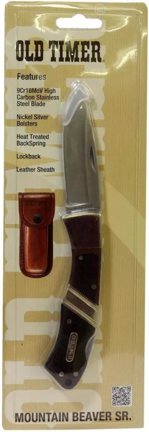 Old Timer 29OT Mountain Beaver Sr. 7.7in S.S. Traditional Lockback Folding Knife with 3.2in Clip Point Blade and Wood Handle for Outdoor, Hunting, Camping and EDC