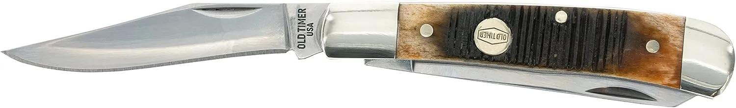 Old Timer Generational USA Series Traditional Fixed and Folding Knives with 1095 HC Stainless Steel Blades, Sawcut Bone Handles, and Made in USA for Hunting, Skinning, EDC, Field Dressing, and Outdoor