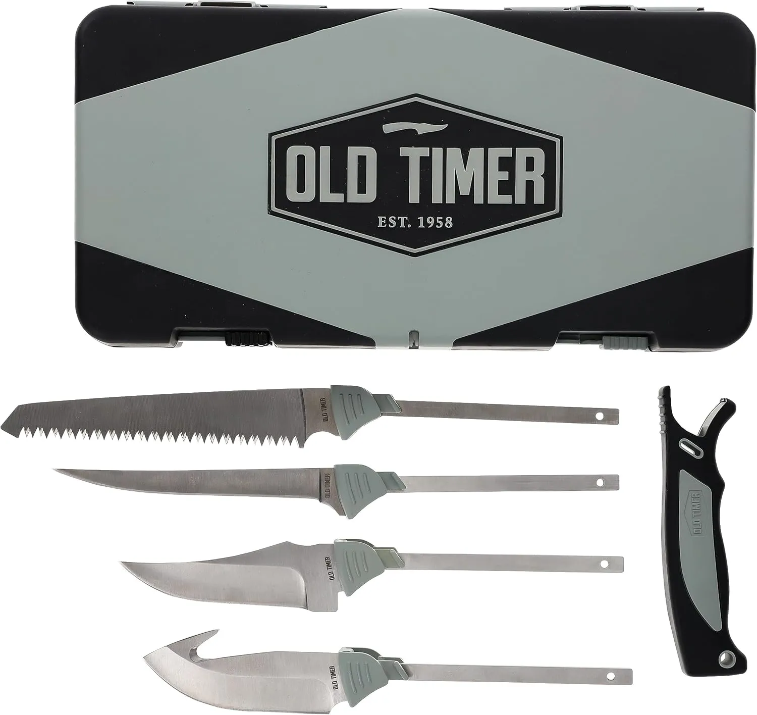 Old Timer Switch-It Hunting Kit with 4 Interchangeable Blades, Traveling Case and Knife Sharpener for Hunting, Field Dressing, Skinning, Camping, and Outdoors