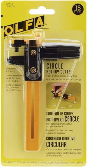 OLFA 18mm Rotary Circle Cutter (CMP-3) - Adjustable Rotary Blade Cutter w/Ratchet Handle Cuts Perfect Circles for Crafts, Sewing, Quilting, Replacement Blade: RB18-2