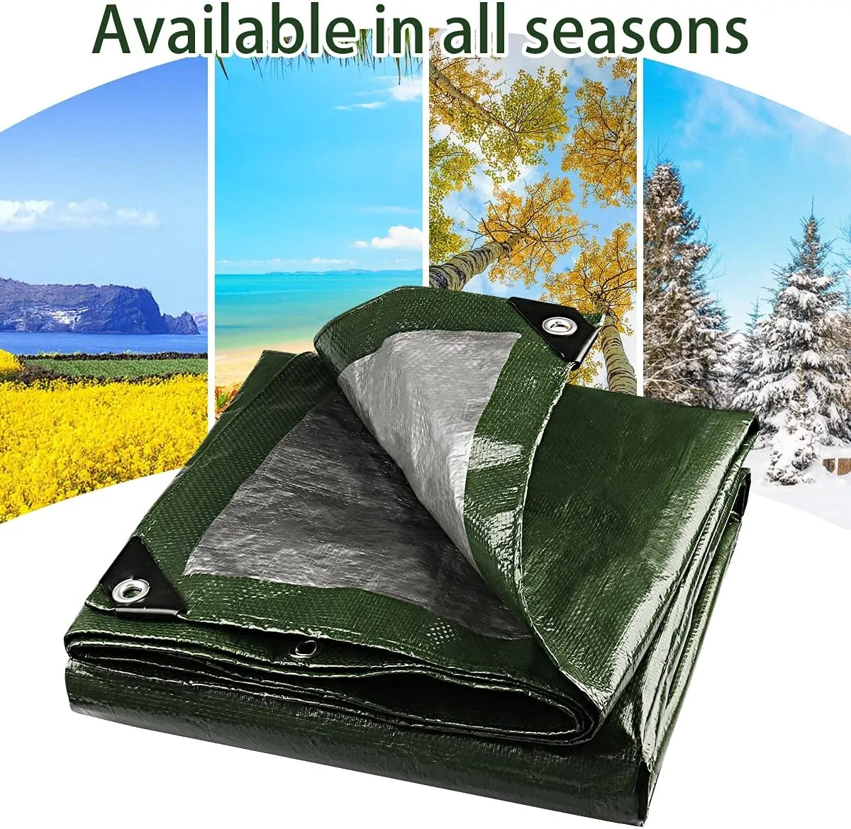 Onarway Poly Tarps Waterproof for Outdoor: Green Tarpaulin 6Mil Thicken 10x10 Ft 2Packs- Anti-UV Waterproof Tarp Cover with Grommets Multipurpose for Boat Pool Roof Camping