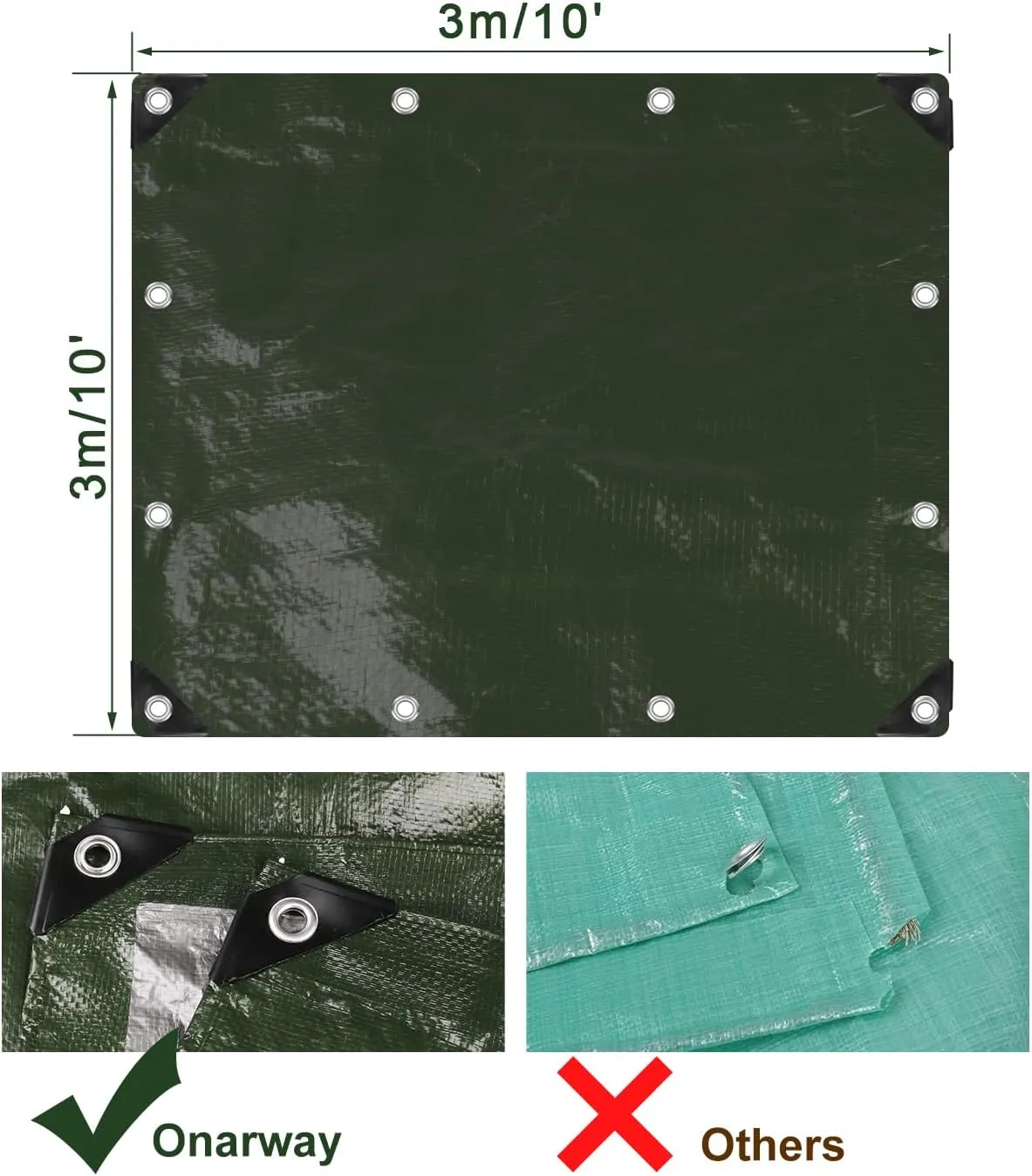 Onarway Poly Tarps Waterproof for Outdoor: Green Tarpaulin 6Mil Thicken 10x10 Ft 2Packs- Anti-UV Waterproof Tarp Cover with Grommets Multipurpose for Boat Pool Roof Camping