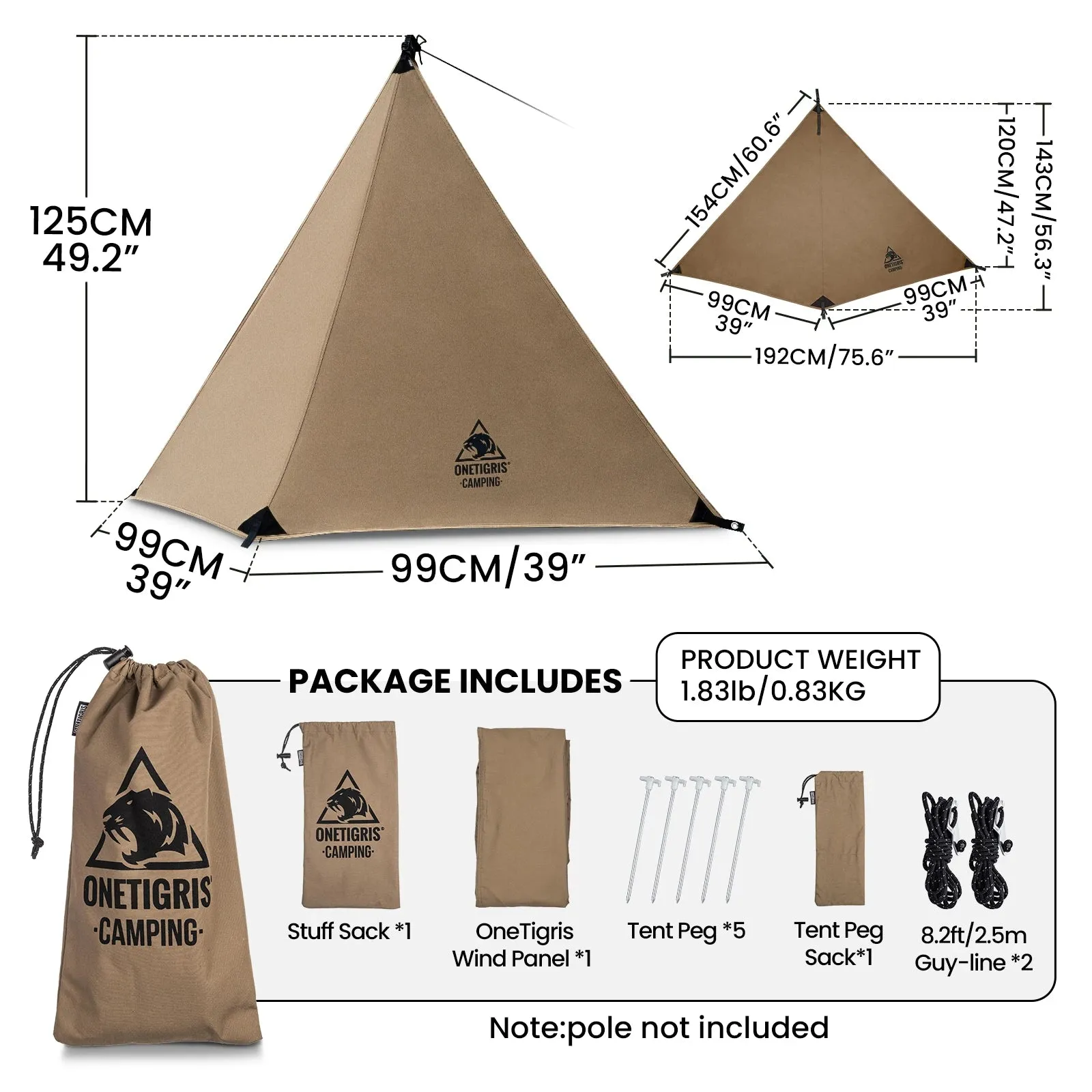 OneTigris Camping Tarp Survivalist - Heavy Duty Terylene Cotton Wind Tarp for Outdoor Cooking Spaces