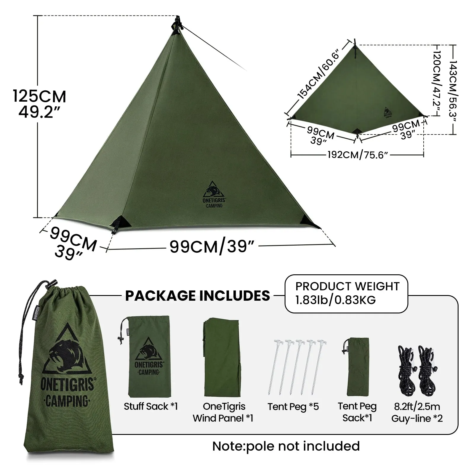 OneTigris Camping Tarp Survivalist - Heavy Duty Terylene Cotton Wind Tarp for Outdoor Cooking Spaces