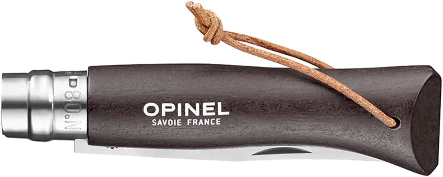 Opinel Colorama Series No. 8 - Stainless Steel Everyday Carry Folding Pocket Knife with Leather Strap, Painted Hornbeam Handles