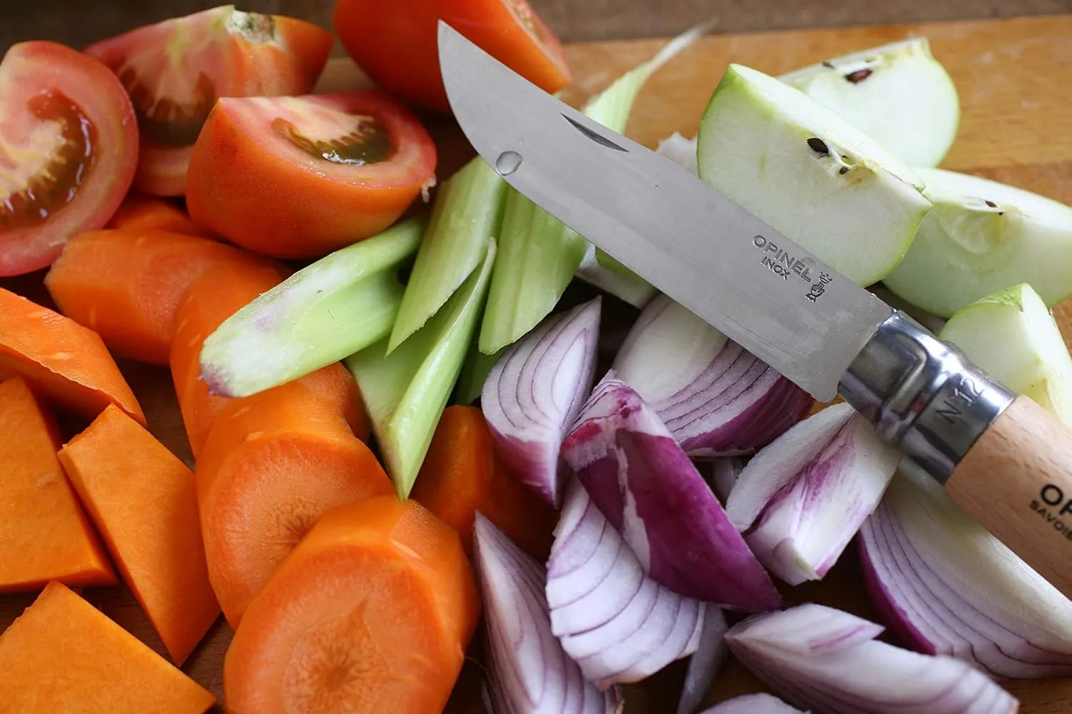 Opinel No. 8 Engraved Oak Handle Folding Knife, Animalia Collection, Stainless Steel Blade, Made in France