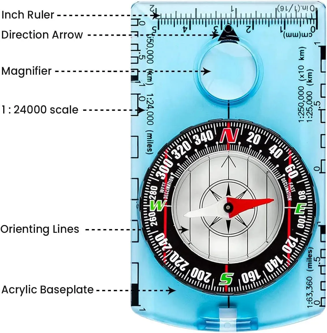 Orienteering Compass - Hiking Backpacking Compass | Advanced Scout Compass for Camping & Navigation - Baseplate Survival Tool