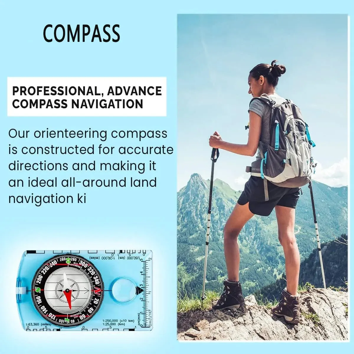 Orienteering Compass - Hiking Backpacking Compass | Advanced Scout Compass for Camping & Navigation - Baseplate Survival Tool
