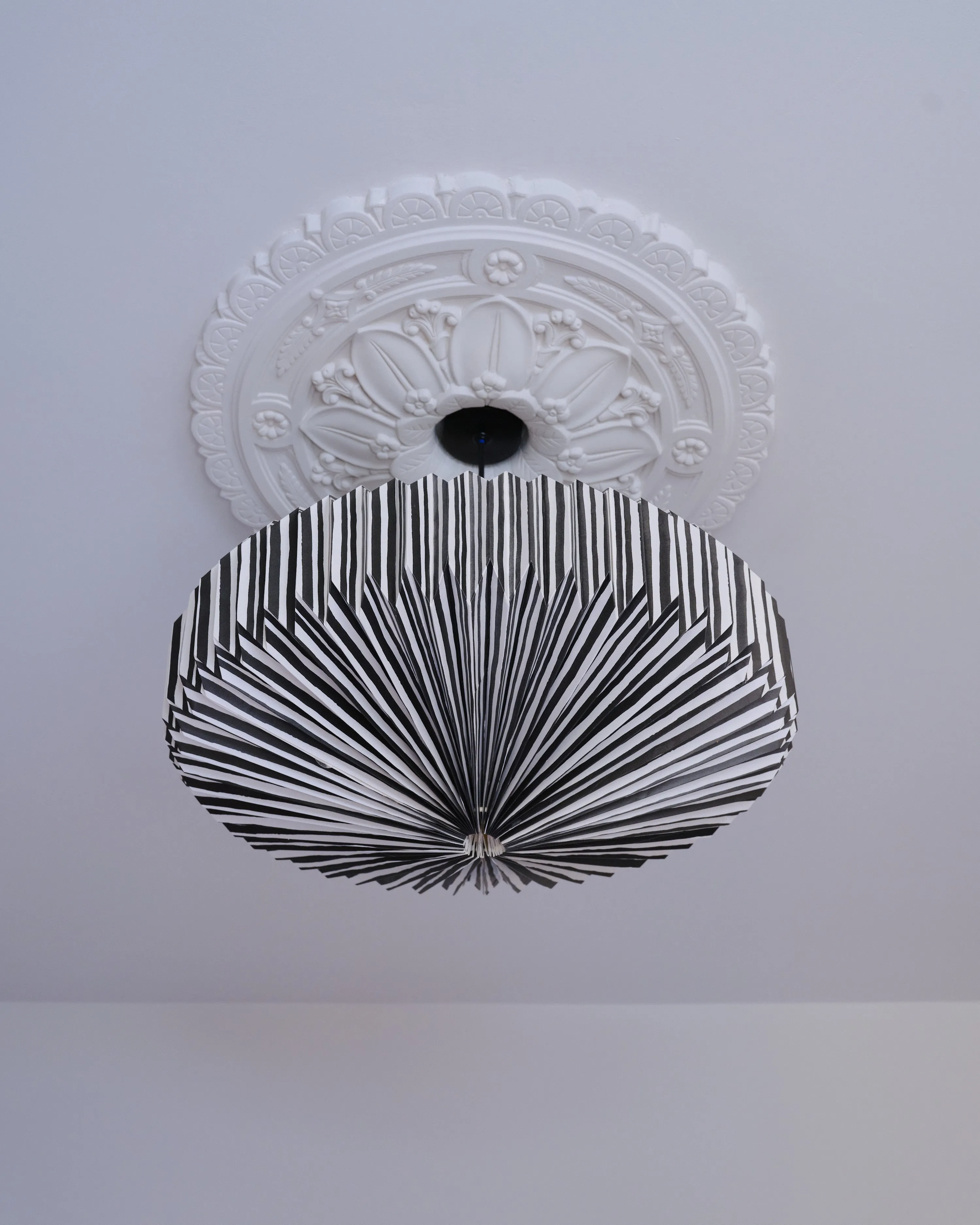 Origami Paper Lightshade Saucer 'Black Hand Drawn Stripes'