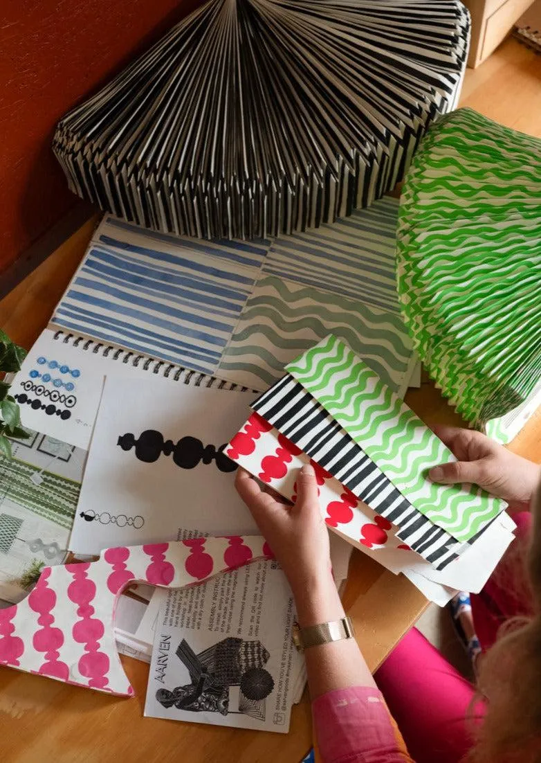 Origami Paper Lightshade Saucer 'Black Hand Drawn Stripes'