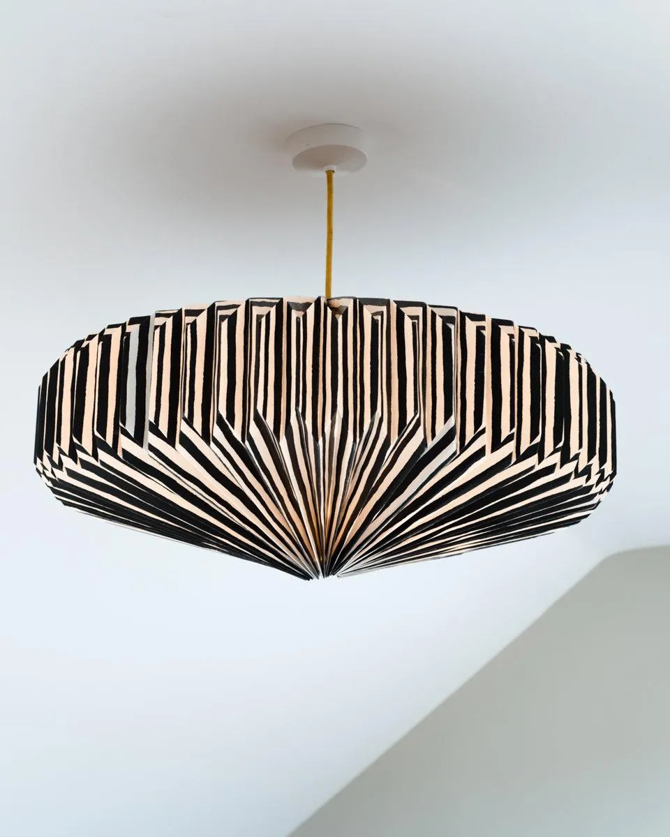 Origami Paper Lightshade Saucer 'Black Hand Drawn Stripes'