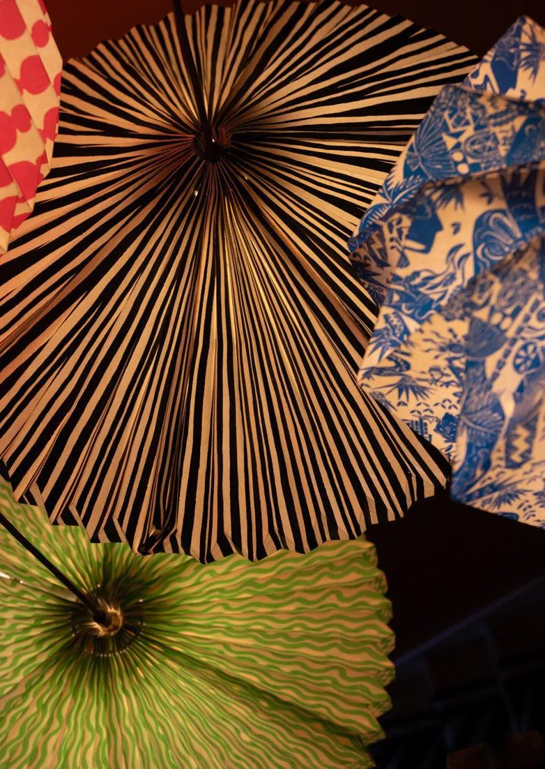 Origami Paper Lightshade Saucer 'Black Hand Drawn Stripes'