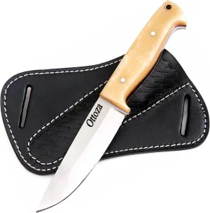 Ottoza Bushcraft Knife & Bone Handle, Outdoor Knife Survival Knife Camping Knife - 1095 High Carbon Steel Knife - 1095 Carbon Steel Fixed Blade Hunting Knives for Men Cross Draw Knife Sheath 391