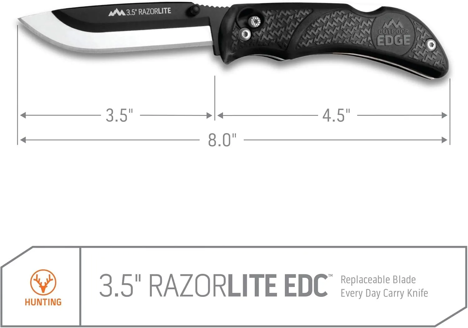 Outdooe Edge Razor Pro L Hunting Knife - Sharp Replaceable Blade Pocket Knife with Black Handle, Belt Holster & 6 Blades - A Must Have for Field Dressing and Hunting Needs