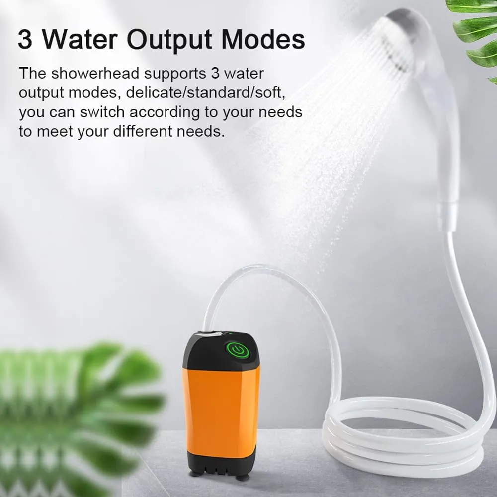 Outdoor Camping Shower Portable Electric Shower Pump IPX7 Proof with Digital Display for Camping Hiking Backpacking Travel Beach Pet ing, Orange