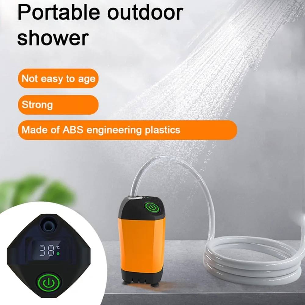 Outdoor Camping Shower Portable Electric Shower Pump IPX7 Proof with Digital Display for Camping Hiking Backpacking Travel Beach Pet ing, Orange