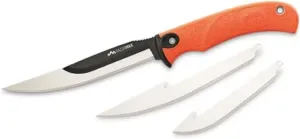 OUTDOOR EDGE RazorMax - Replaceable Fixed Blade Hunting Knife with 3.5" Drop-Point, 5" Boning/Fillet Blades, Belt Sheath and Detachable Blade Carrier (Orange, 6 Blades)