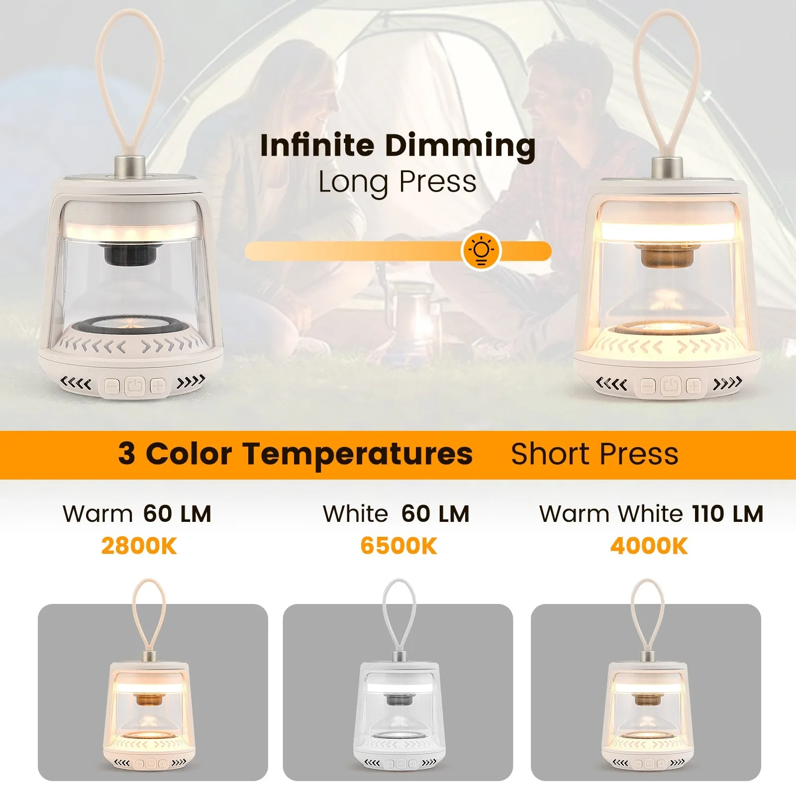 Outdoor Waterproof Camping Lantern Speaker with 3 LED Light Colors