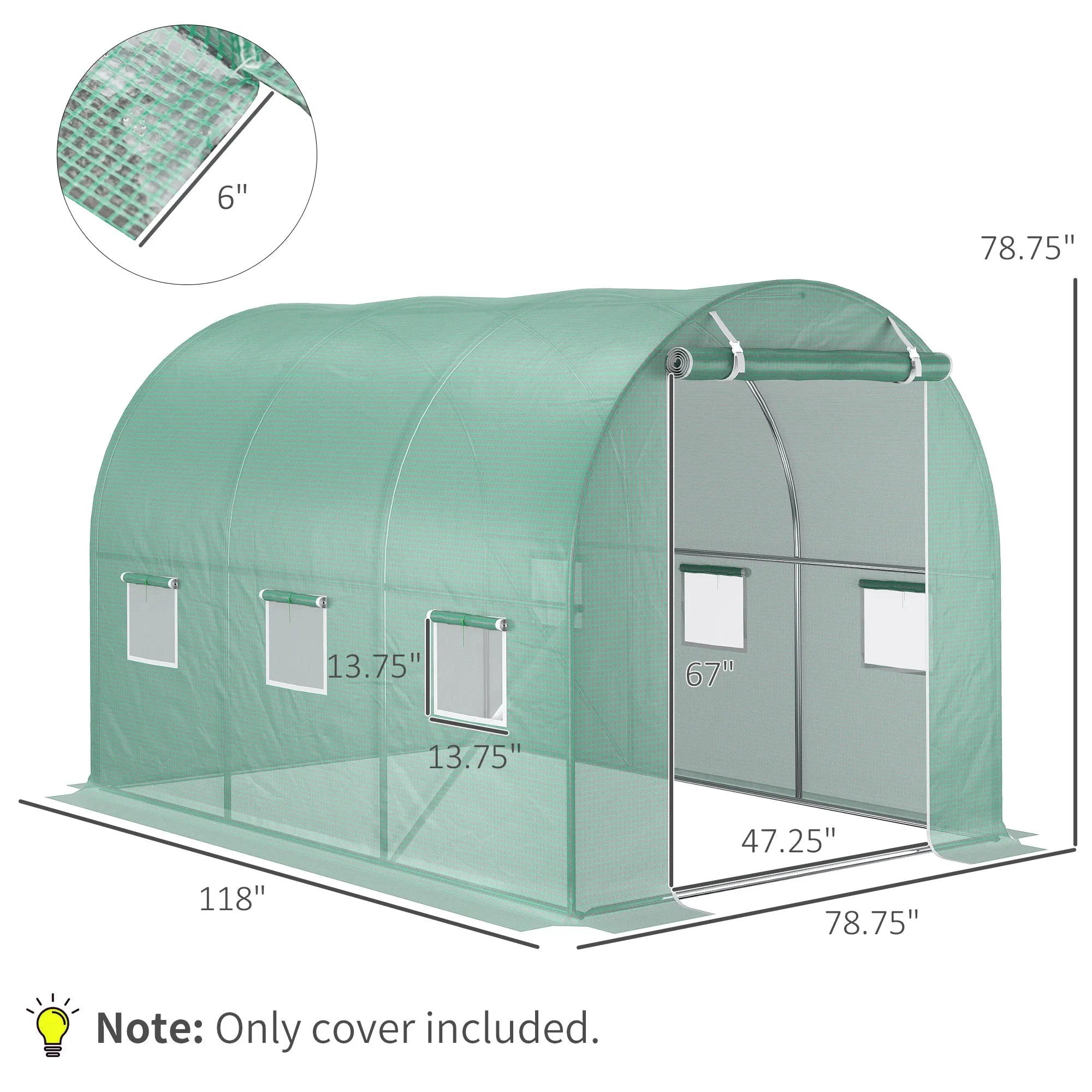 Outsunny 9.8' X 6.6' X 6.6' Plastic Greenhouse Cover替换, Heavy Duty Waterproof Tarp for Hoop House