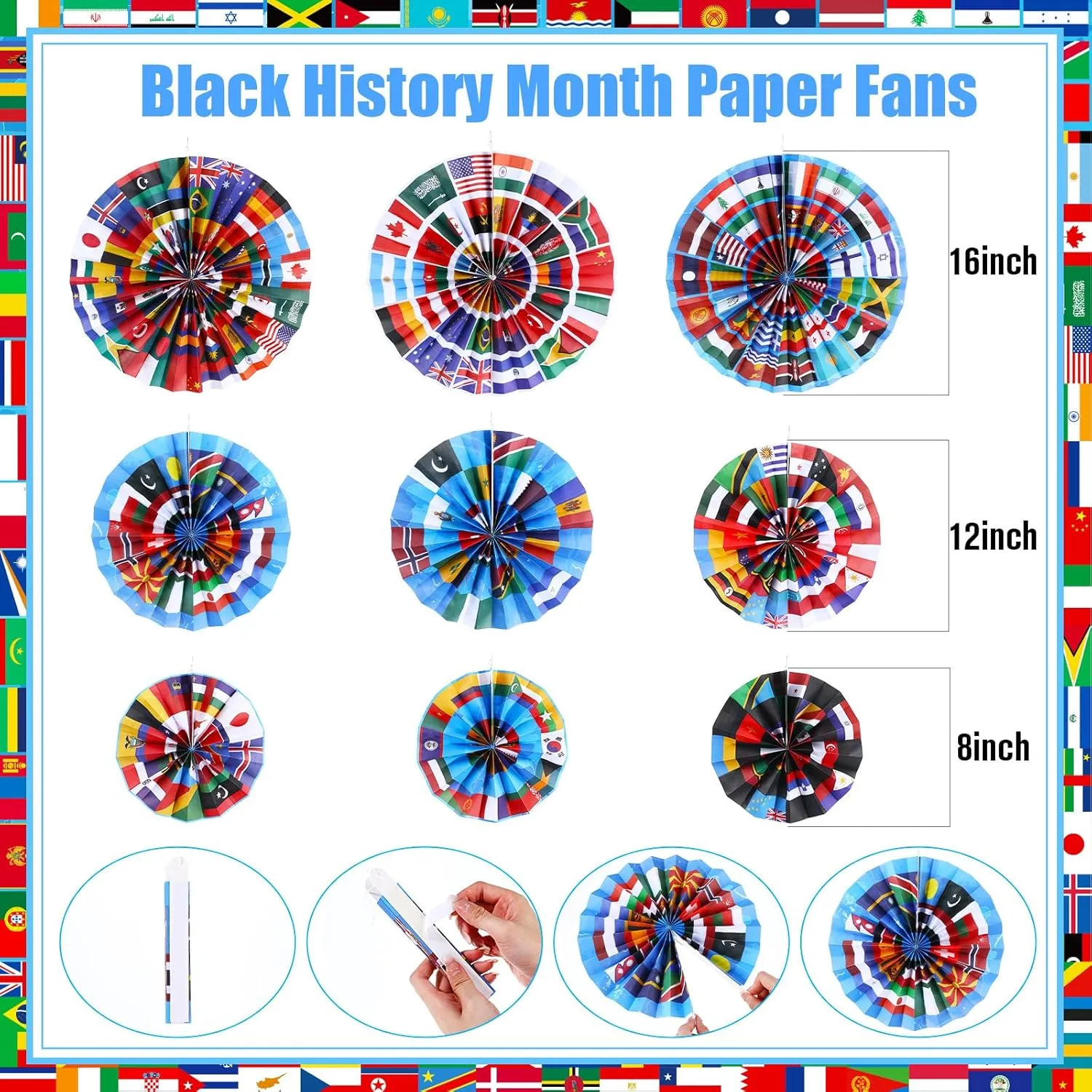Outus International World Flags Hanging Decorations Around The World Paper Fans Country Flags Tissue Pom Poms Nations Paper Lanterns for Sports Event Holiday School Classroom Ceiling Wall Decor
