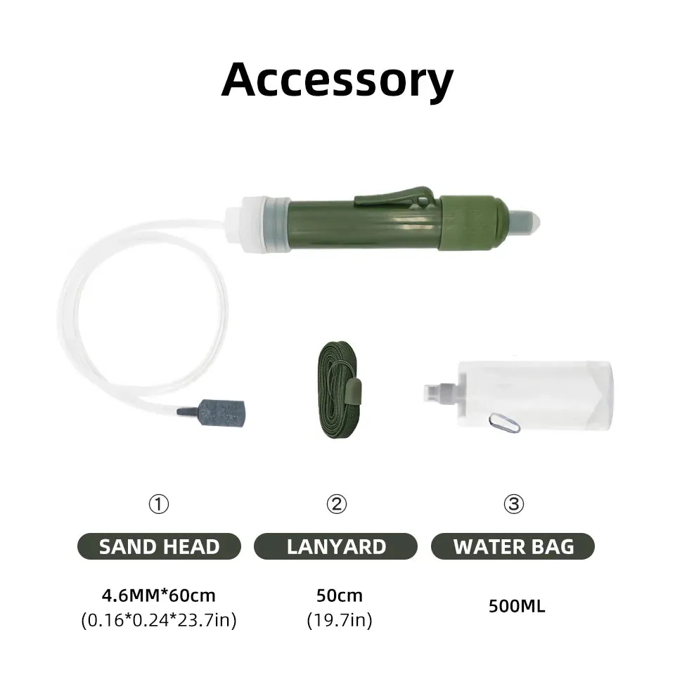 PACOONE Mini Camping Purification Water Filter Straw TUP Carbon Fiber Water Bag for Survival or Emergency Supplies