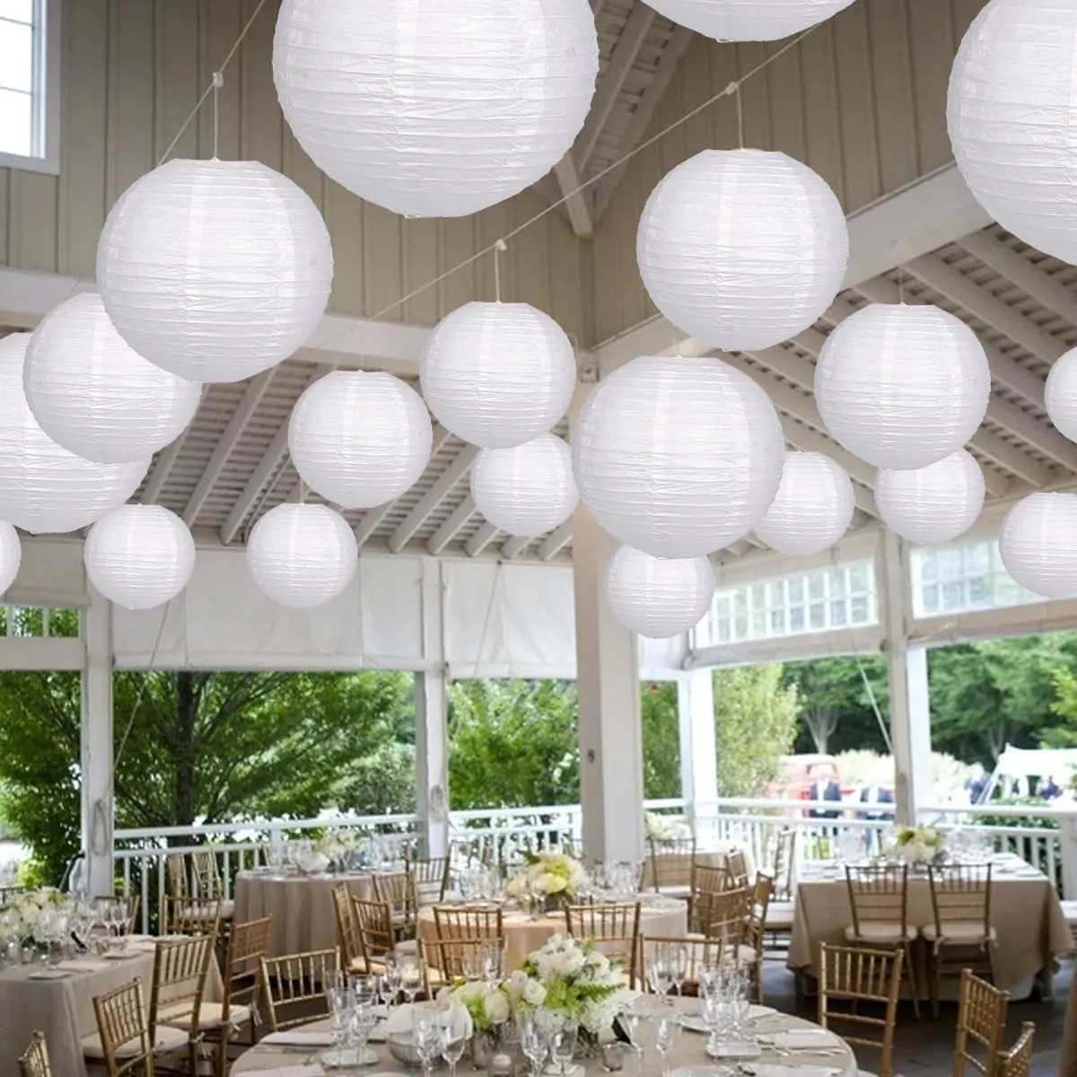 Paper Lanterns Party Decorations, Hanging Paper Lanterns for Wedding Graduation White Birthday Decorations Round Chinese Lanterns Pack of 20 White