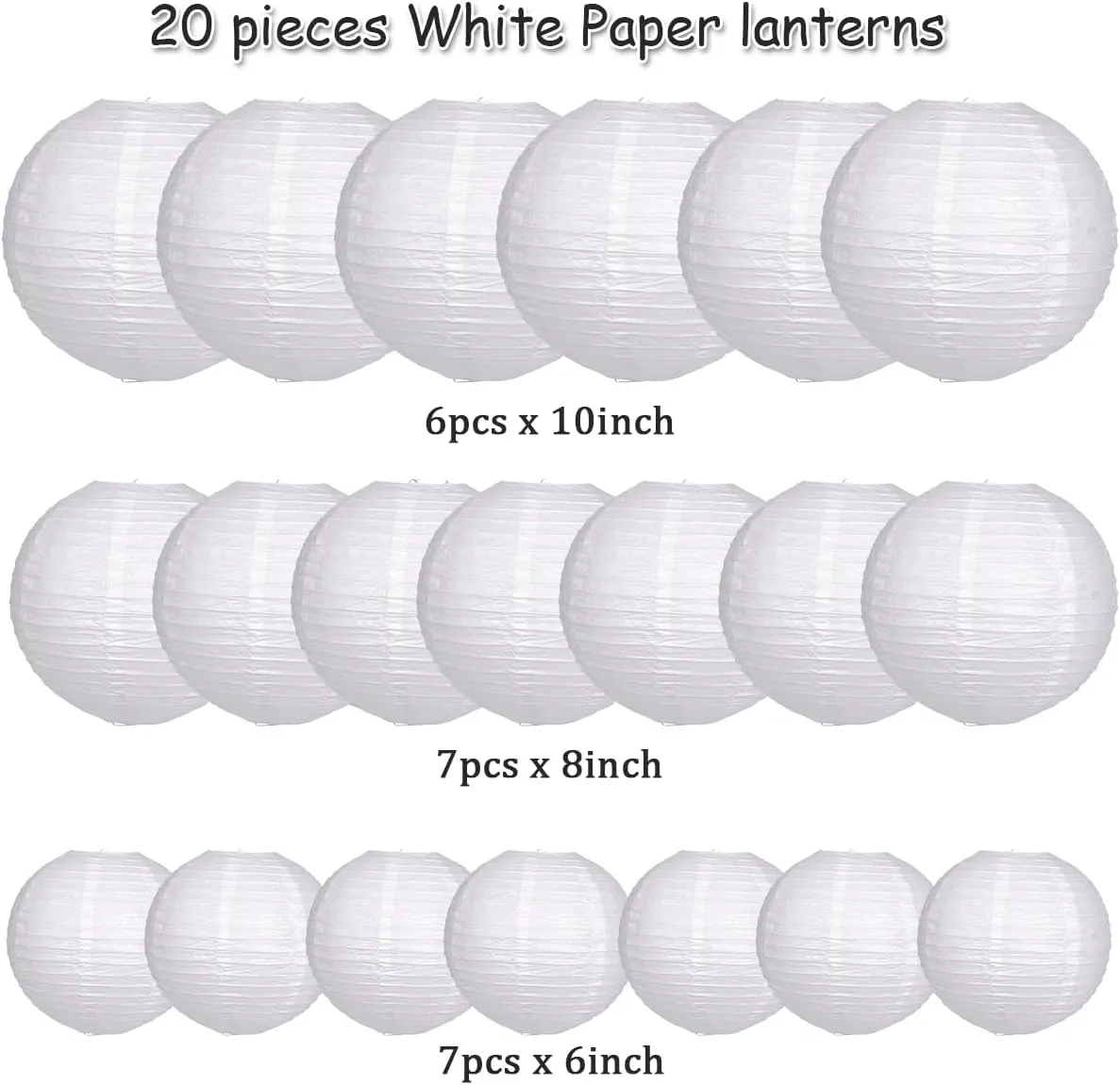 Paper Lanterns Party Decorations, Hanging Paper Lanterns for Wedding Graduation White Birthday Decorations Round Chinese Lanterns Pack of 20 White