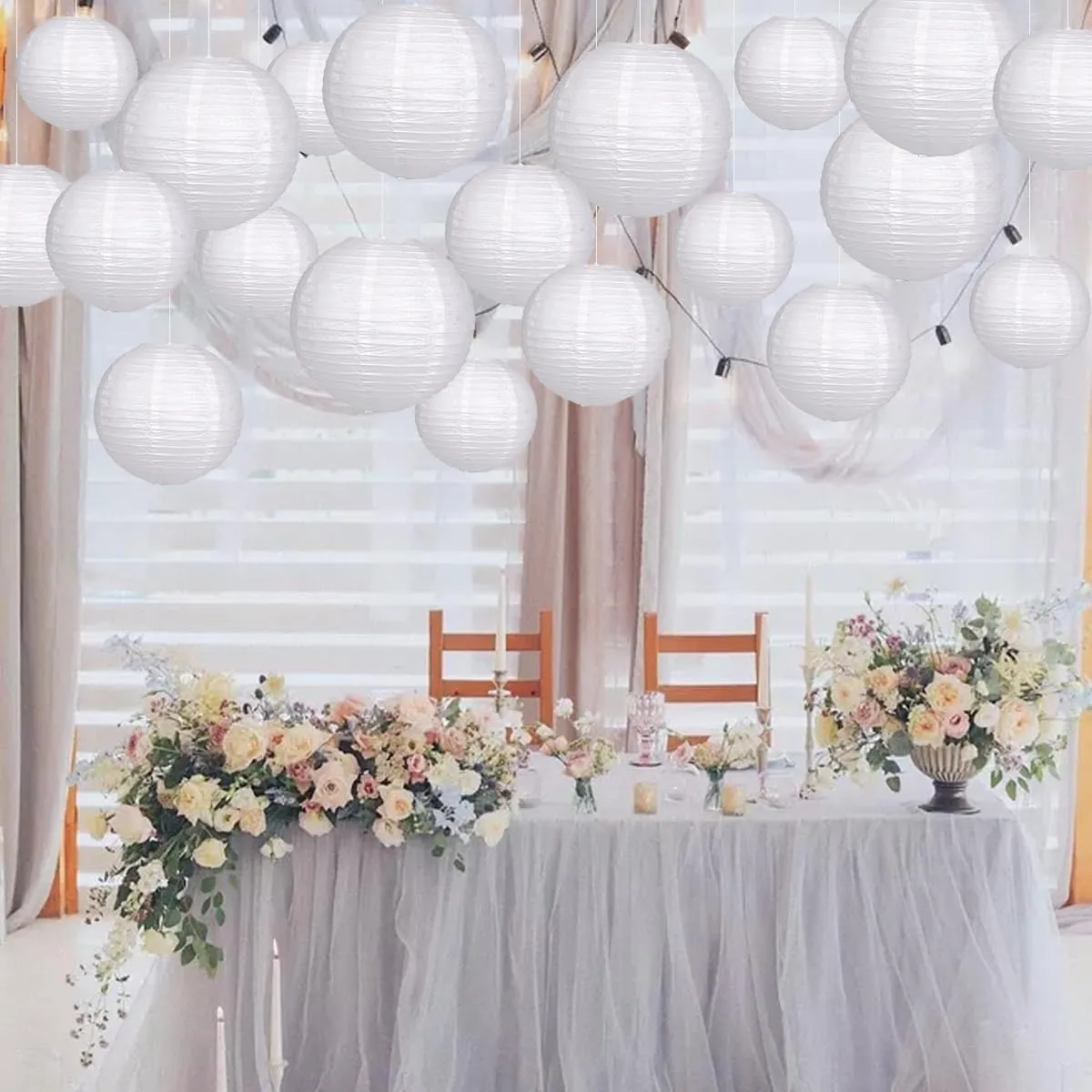 Paper Lanterns Party Decorations, Hanging Paper Lanterns for Wedding Graduation White Birthday Decorations Round Chinese Lanterns Pack of 20 White