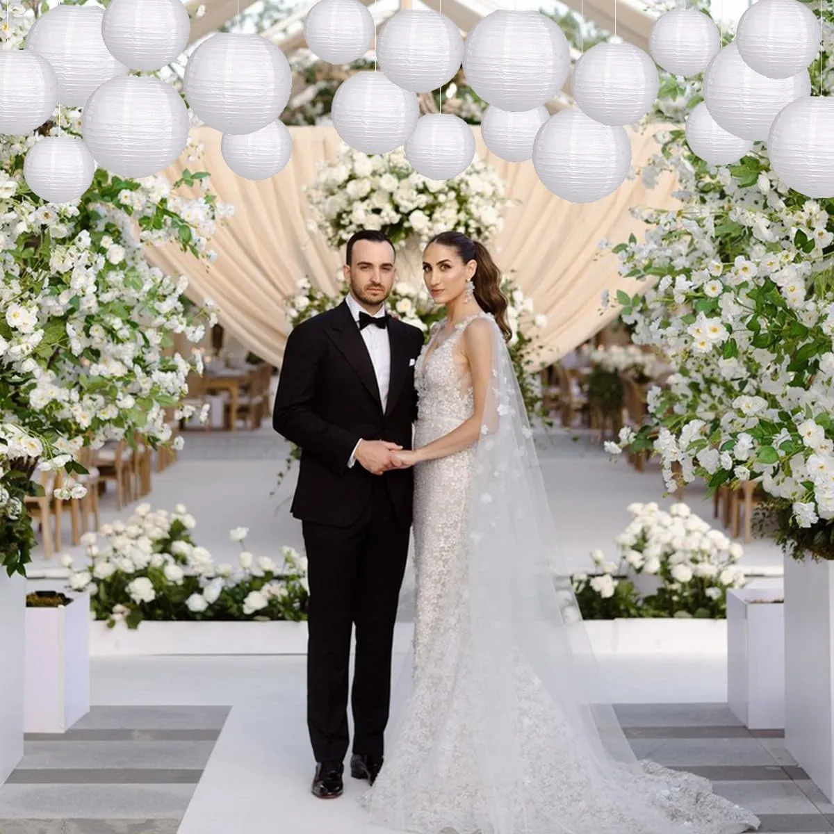 Paper Lanterns Party Decorations, Hanging Paper Lanterns for Wedding Graduation White Birthday Decorations Round Chinese Lanterns Pack of 20 White